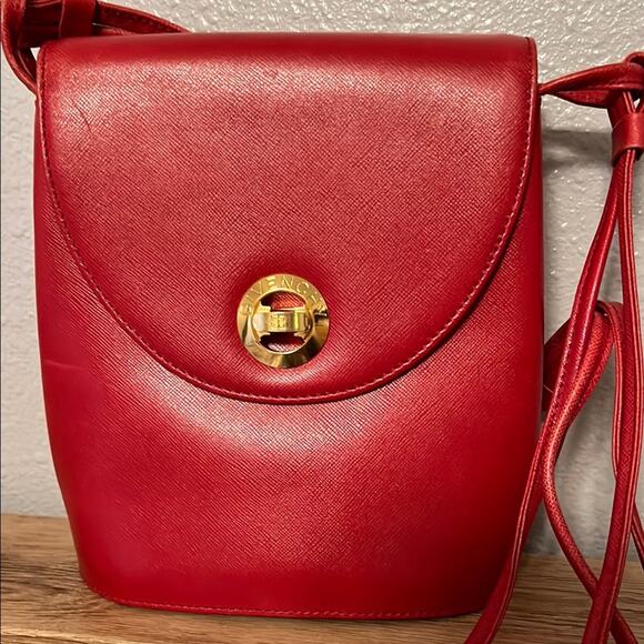 Authentic Givenchy Red Leather Crossbody Bag Twist Lock Gold Tone Hardware - Picture 1 of 8